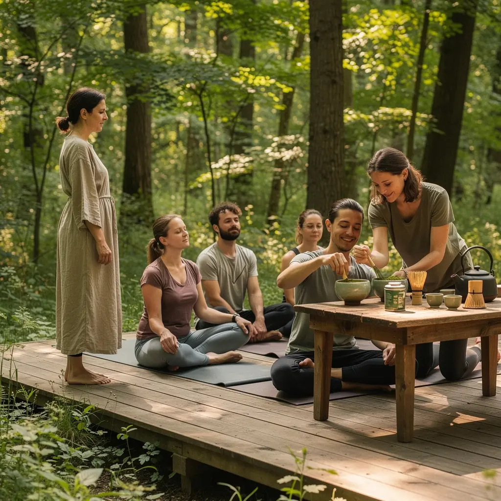 Zöld tea por, amely gazdag umami ízvilággal bír, készen a fogyasztásra.